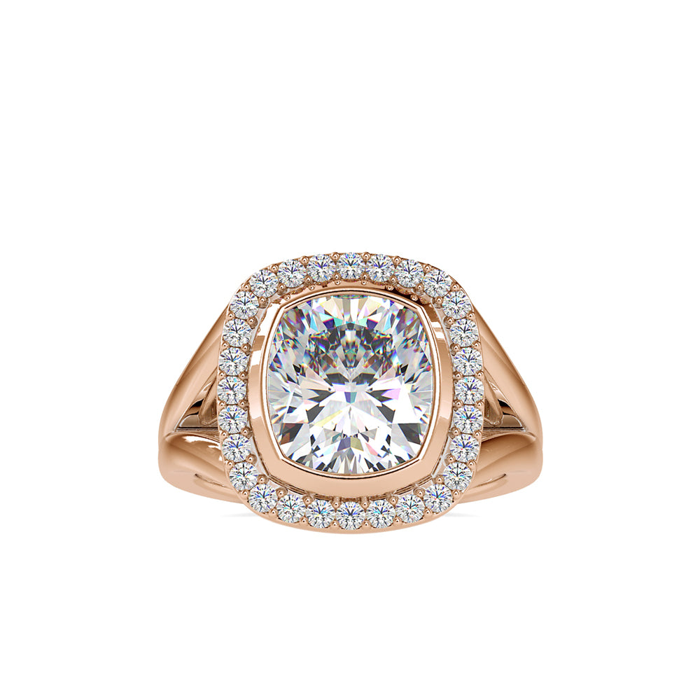 6.26Ct Cushion Bezel Halo Lab-Grown Diamond Gold Ring