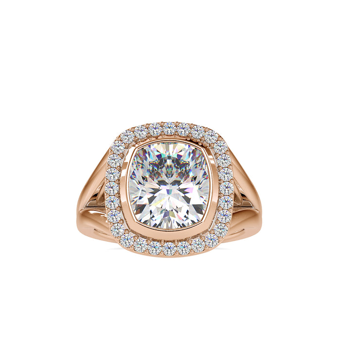 6.26Ct Cushion Bezel Halo Lab-Grown Diamond Gold Ring