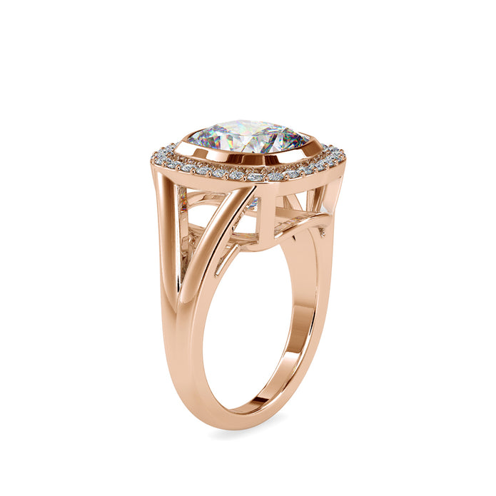 6.26Ct Cushion Bezel Halo Lab-Grown Diamond Gold Ring
