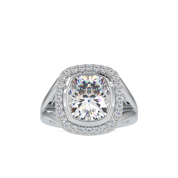 6.26Ct Cushion Bezel Halo Lab-Grown Diamond Gold Ring
