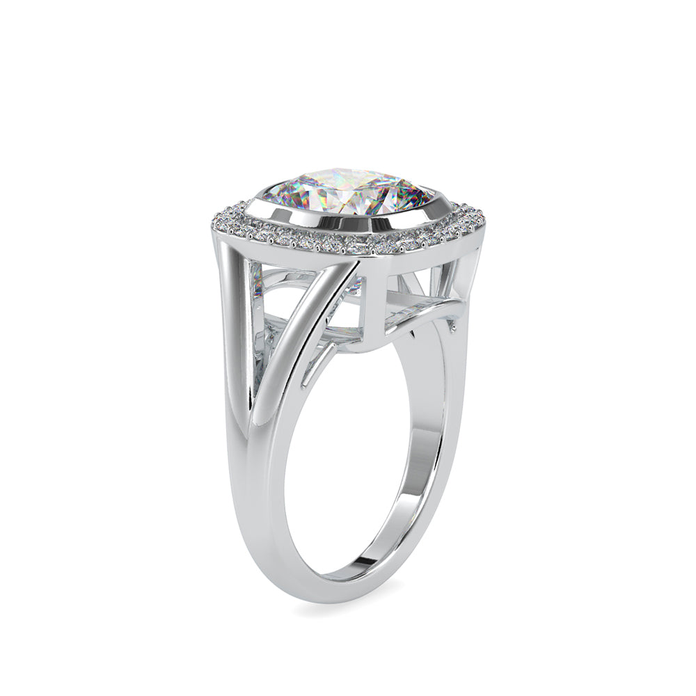 6.26Ct Cushion Bezel Halo Lab-Grown Diamond Gold Ring