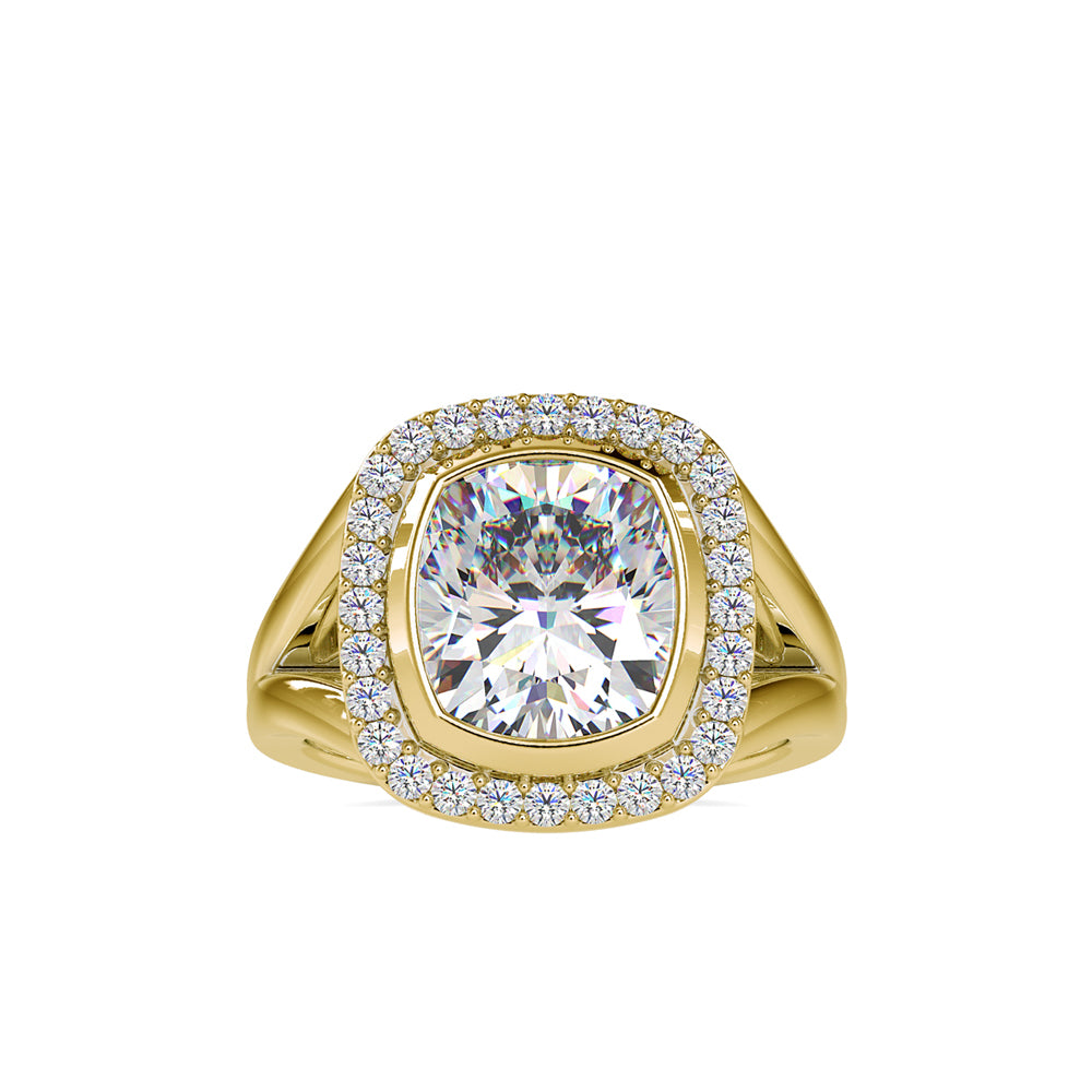 6.26Ct Cushion Bezel Halo Lab-Grown Diamond Gold Ring