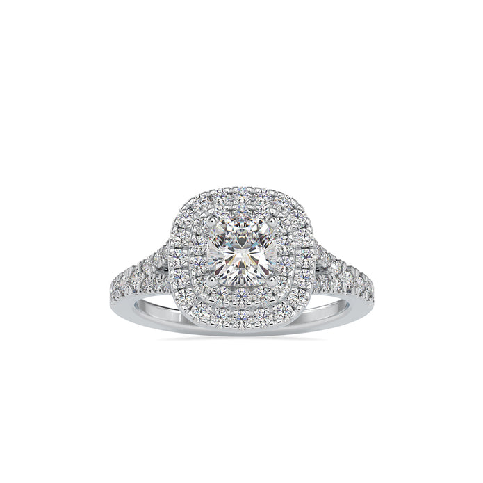 1.55Ct Cushion Double Halo Lab-Grown Diamond Gold Ring