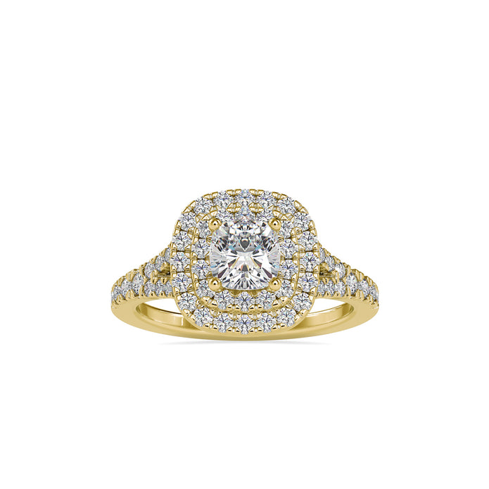 1.55Ct Cushion Double Halo Lab-Grown Diamond Gold Ring