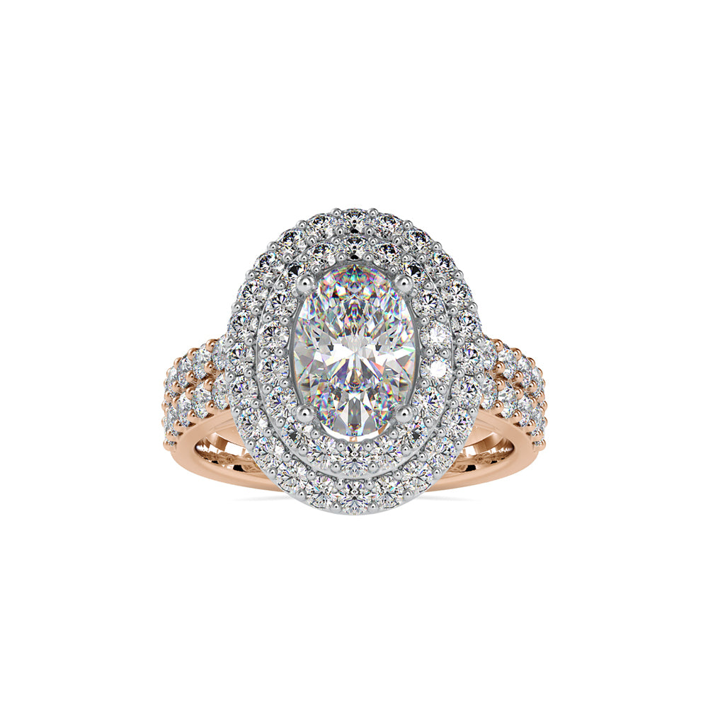 3.12Ct Oval Double Halo Lab-Grown Diamond Gold Ring
