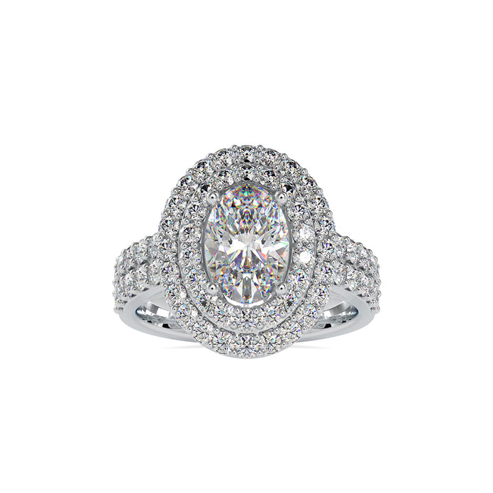 3.12Ct Oval Double Halo Lab-Grown Diamond Gold Ring