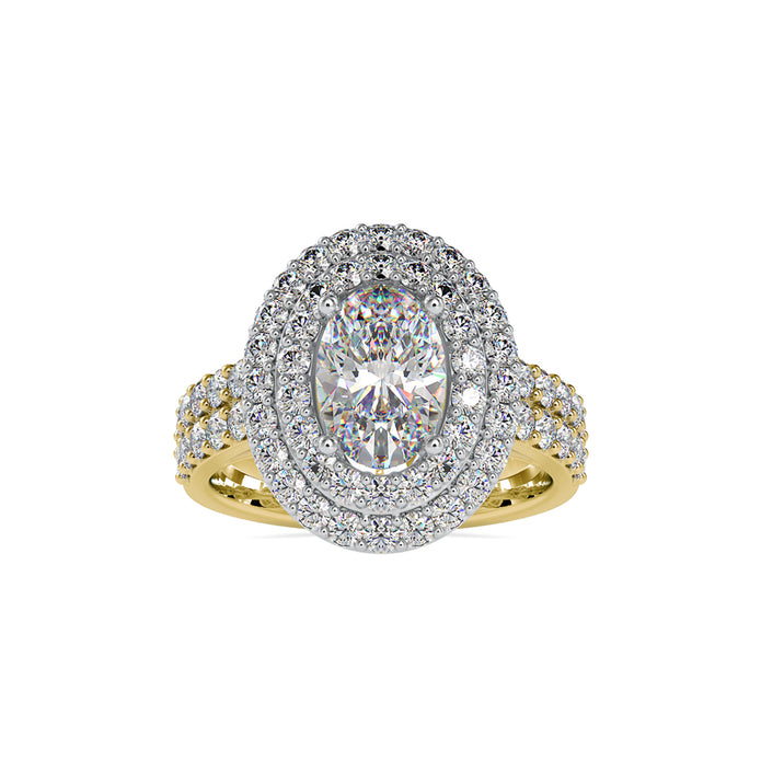 3.12Ct Oval Double Halo Lab-Grown Diamond Gold Ring