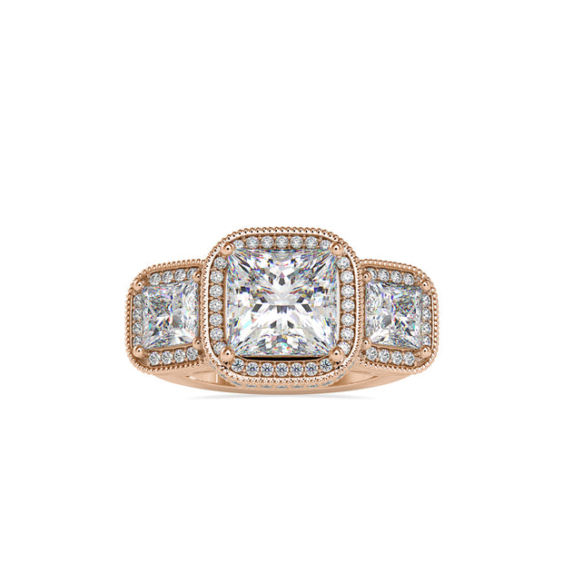 5.23Ct Princess Halo Lab-Grown Diamond Gold Ring