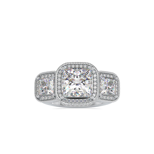 5.23Ct Princess Halo Lab-Grown Diamond Gold Ring