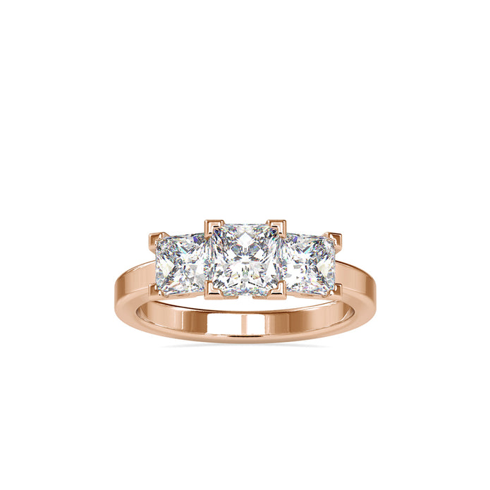 2.89Ct Princess Three Stone Lab-Grown Diamond Gold Ring