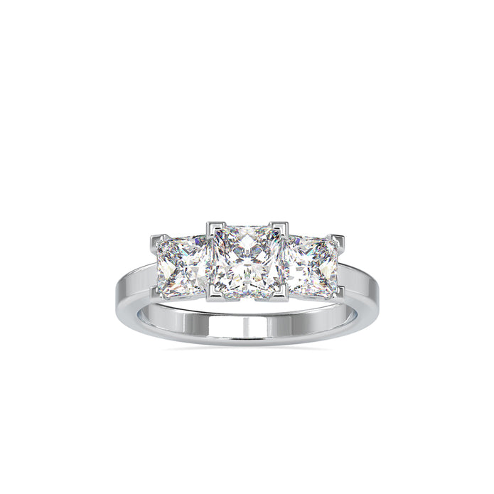 2.89Ct Princess Three Stone Lab-Grown Diamond Gold Ring