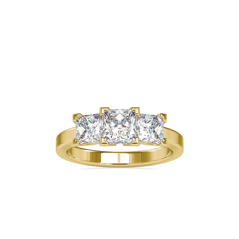 2.89Ct Princess Three Stone Lab-Grown Diamond Gold Ring