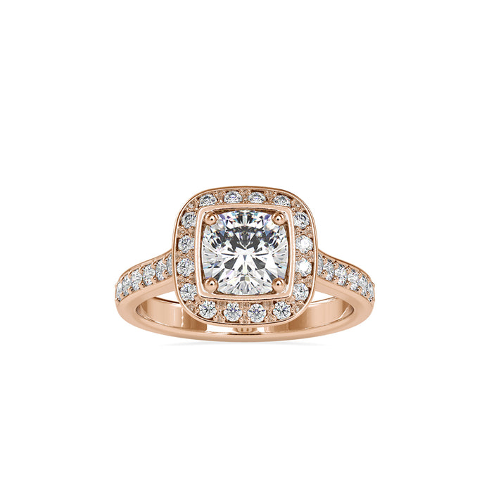 1.72Ct Cushion Prong Halo Lab-Grown Diamond Gold Ring