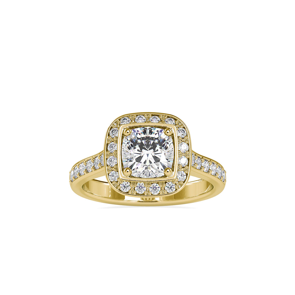 1.72Ct Cushion Prong Halo Lab-Grown Diamond Gold Ring
