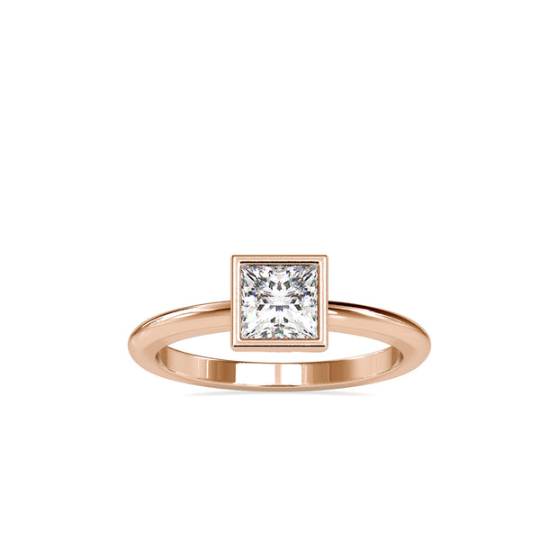 0.92Ct Princess Bezel Lab-Grown Diamond Gold Ring