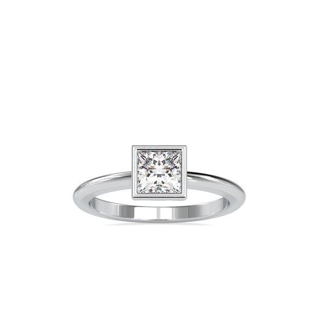 0.92Ct Princess Bezel Lab-Grown Diamond Gold Ring