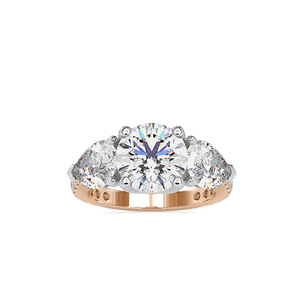 5.84Ct Round Three Stone Lab-Grown Diamond Gold Ring