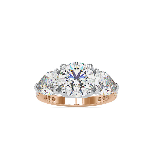 5.84Ct Round Three Stone Lab-Grown Diamond Gold Ring