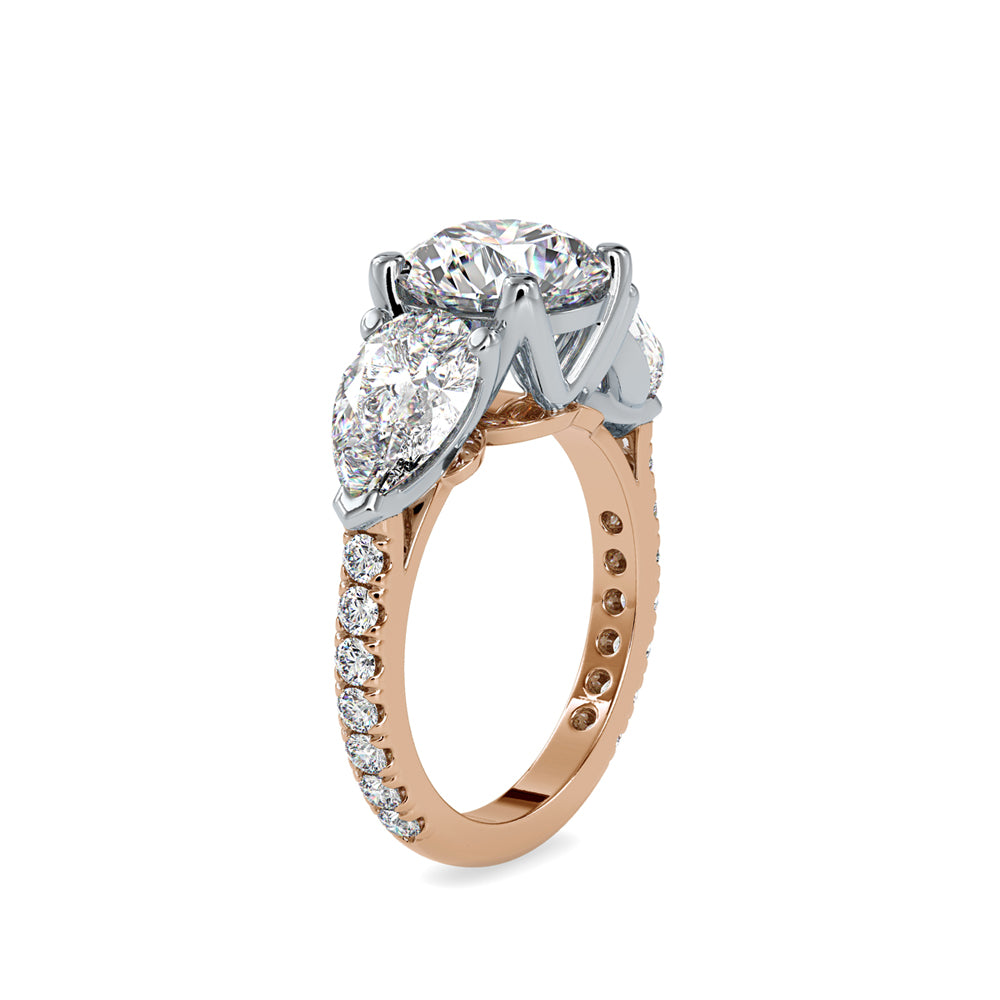 5.84Ct Round Three Stone Lab-Grown Diamond Gold Ring