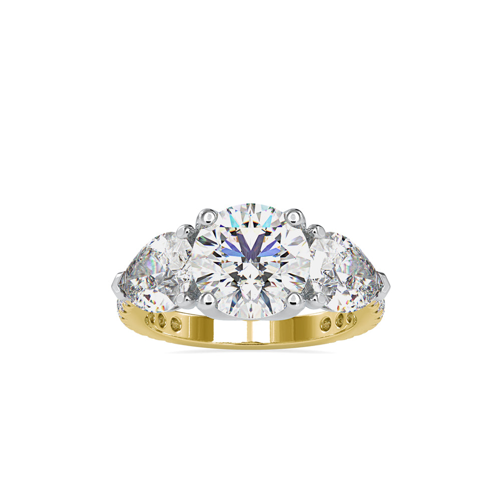5.84Ct Round Three Stone Lab-Grown Diamond Gold Ring