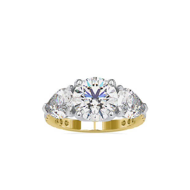 5.84Ct Round Three Stone Lab-Grown Diamond Gold Ring