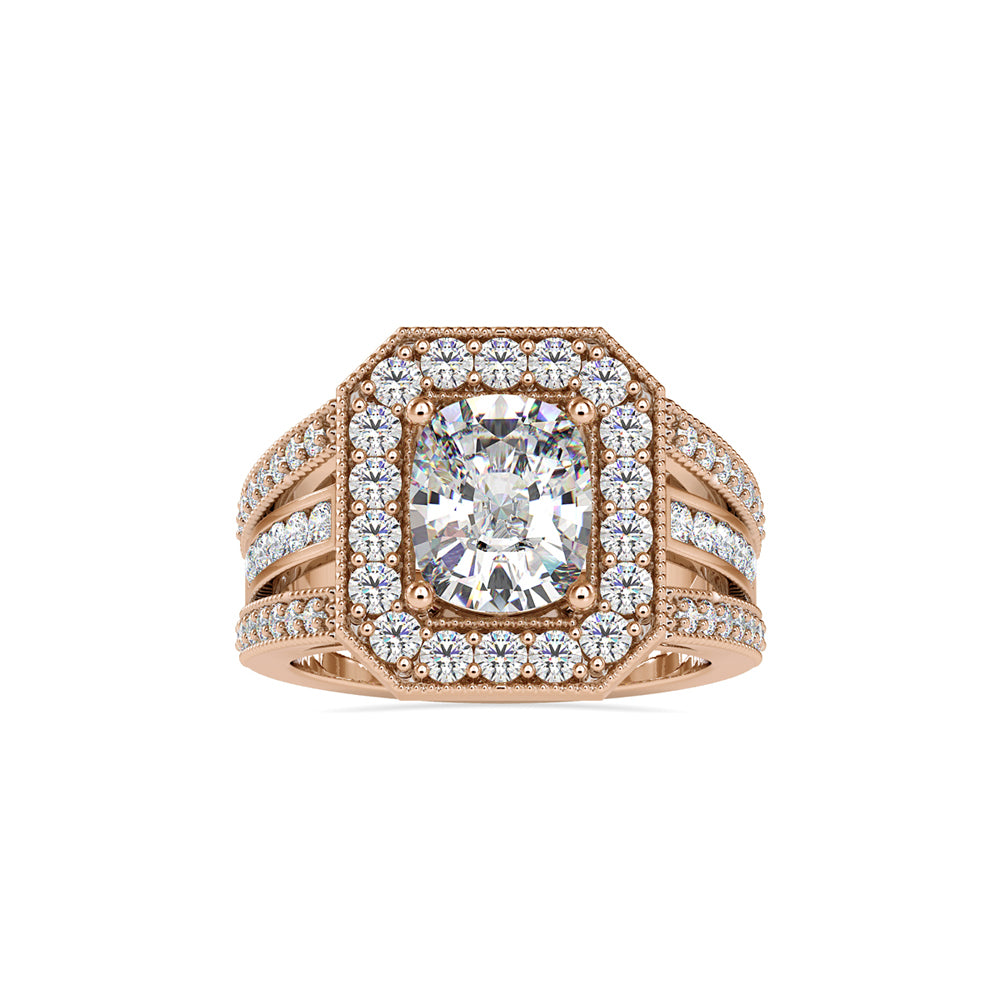 3.82Ct Cushion Halo Lab-Grown Diamond Gold Ring
