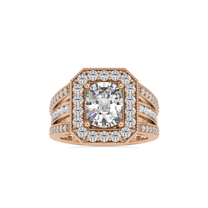 3.82Ct Cushion Halo Lab-Grown Diamond Gold Ring