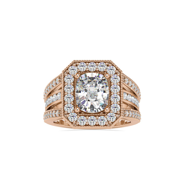 3.82Ct Cushion Halo Lab-Grown Diamond Gold Ring