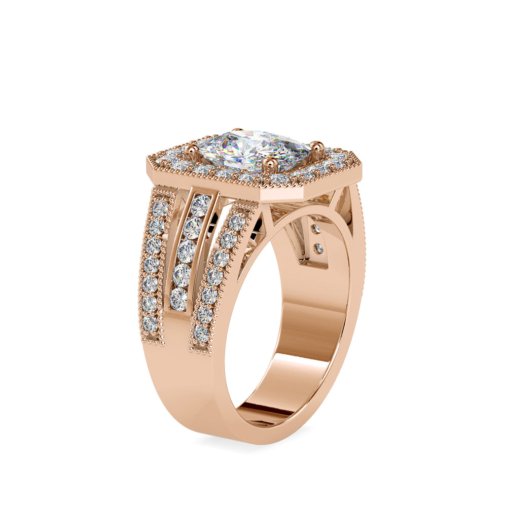 3.82Ct Cushion Halo Lab-Grown Diamond Gold Ring