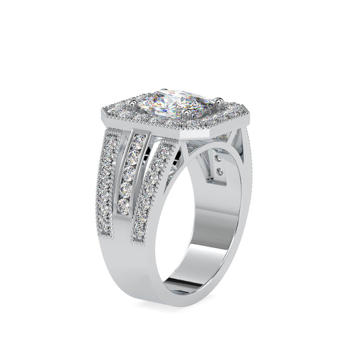 3.82Ct Cushion Halo Lab-Grown Diamond Gold Ring
