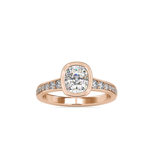 2.03Ct Cushion Bezel Lab-Grown Diamond Gold Ring