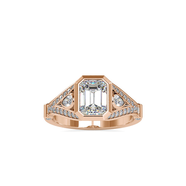 1.74Ct Emerald Bezel Lab-Grown Diamond Gold Ring