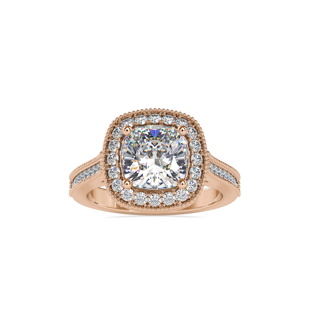 2.96Ct Cushion Halo Lab-Grown Diamond Gold Ring