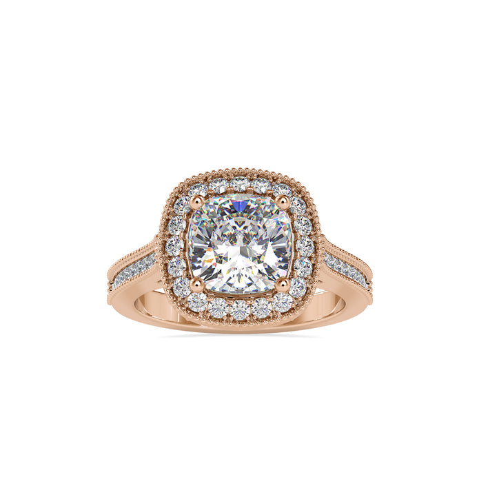 2.96Ct Cushion Halo Lab-Grown Diamond Gold Ring