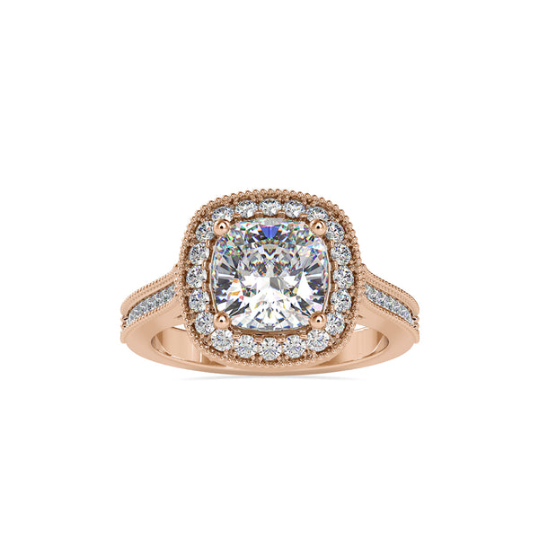 2.96Ct Cushion Halo Lab-Grown Diamond Gold Ring