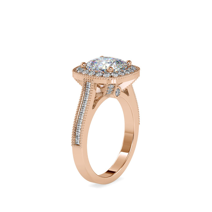 2.96Ct Cushion Halo Lab-Grown Diamond Gold Ring