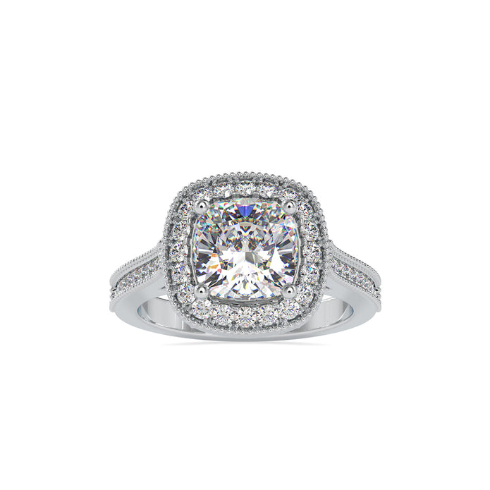 2.96Ct Cushion Halo Lab-Grown Diamond Gold Ring