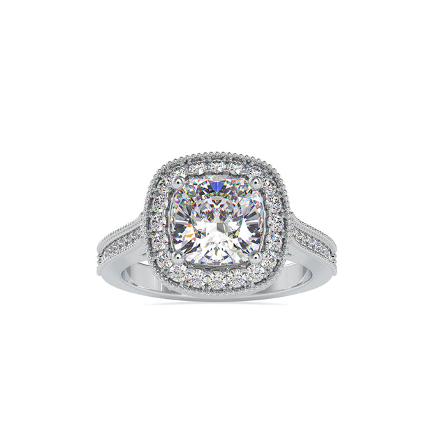 2.96Ct Cushion Halo Lab-Grown Diamond Gold Ring