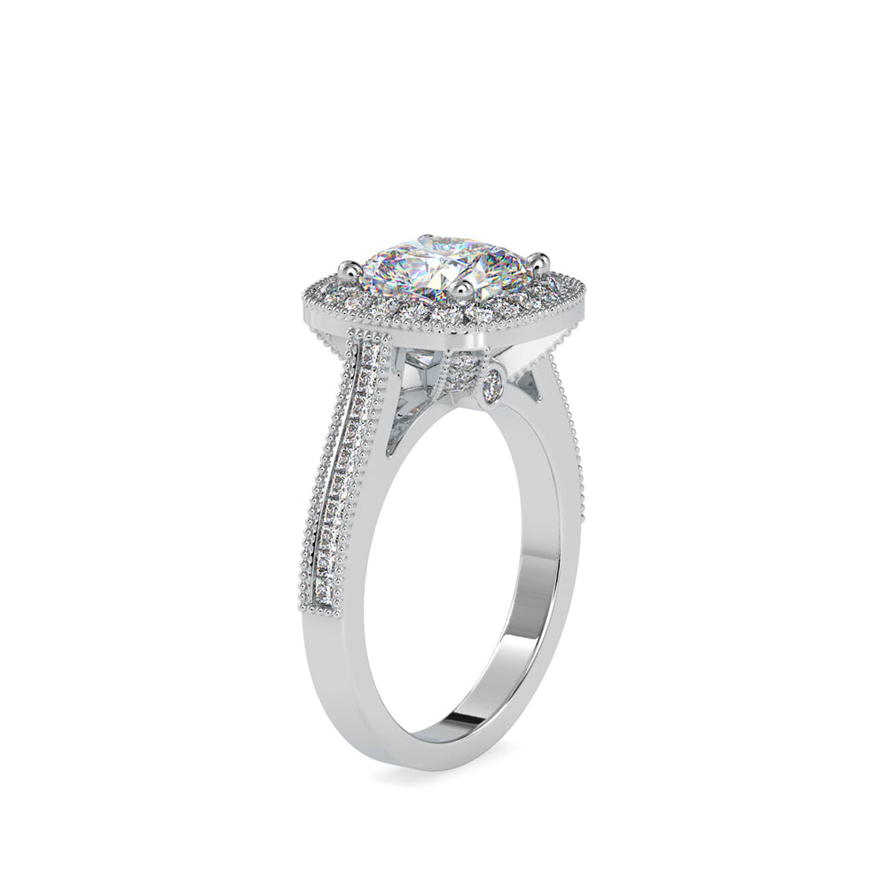 2.96Ct Cushion Halo Lab-Grown Diamond Gold Ring