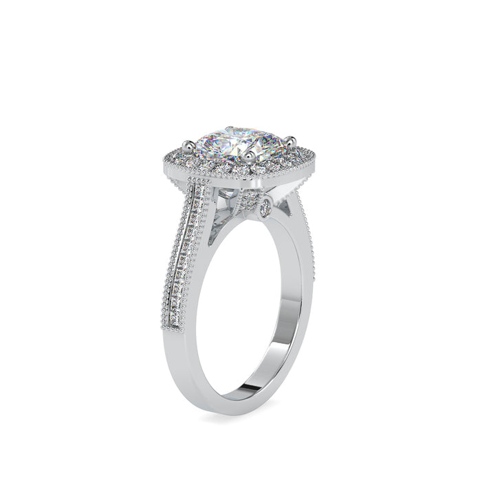 2.96Ct Cushion Halo Lab-Grown Diamond Gold Ring