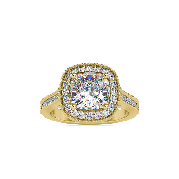 2.96Ct Cushion Halo Lab-Grown Diamond Gold Ring