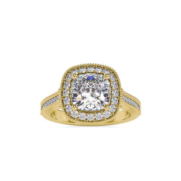 2.96Ct Cushion Halo Lab-Grown Diamond Gold Ring