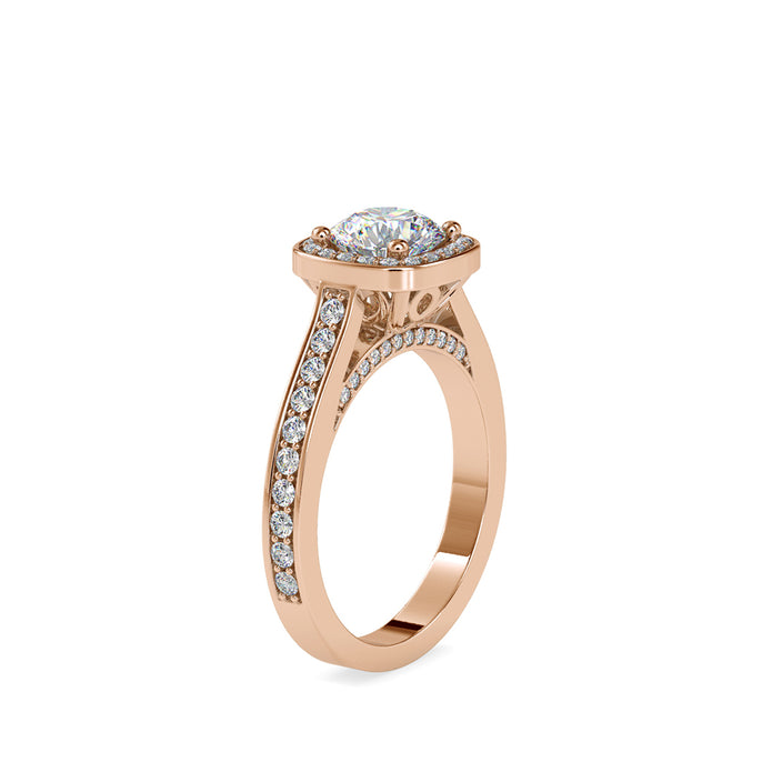 1.68Ct Round Prong Halo Lab-Grown Diamond Gold Ring