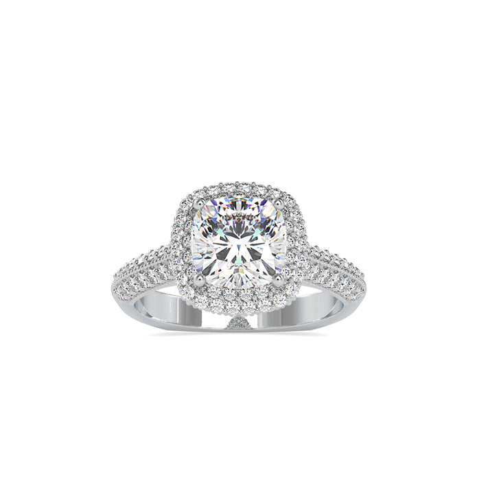 2.58Ct Cushion Cut Double Halo Lab-Grown Diamond Gold Ring
