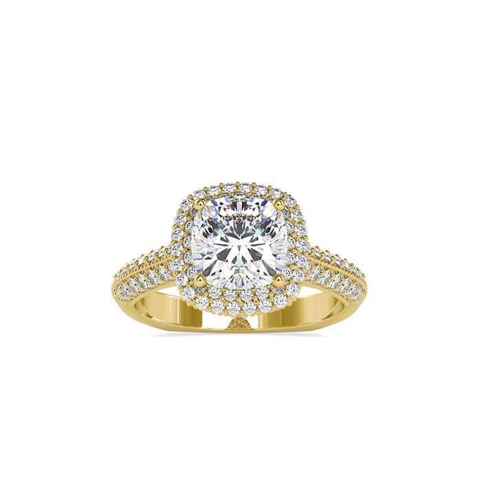 2.58Ct Cushion Cut Double Halo Lab-Grown Diamond Gold Ring