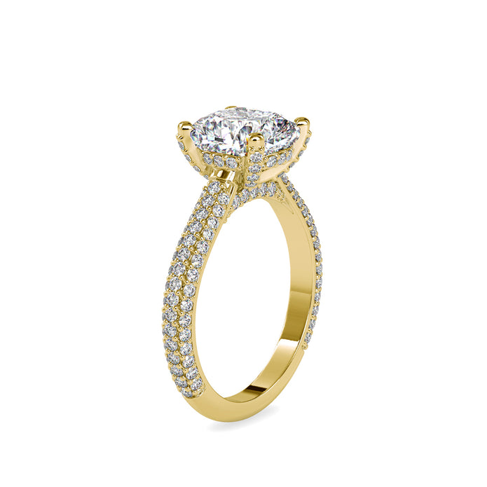 3.40Ct Cushion Cut Solitaire Lab-Grown Diamond Gold Ring