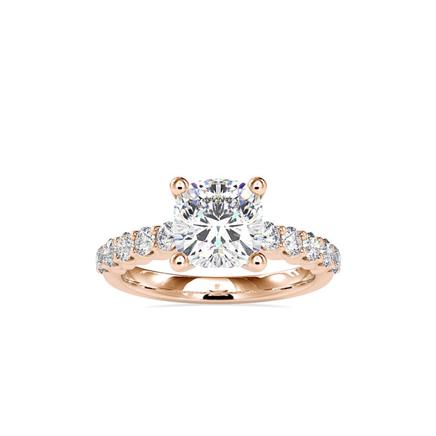 2.89Ct Cushion Cut Solitaire Lab-Grown Diamond Gold Ring