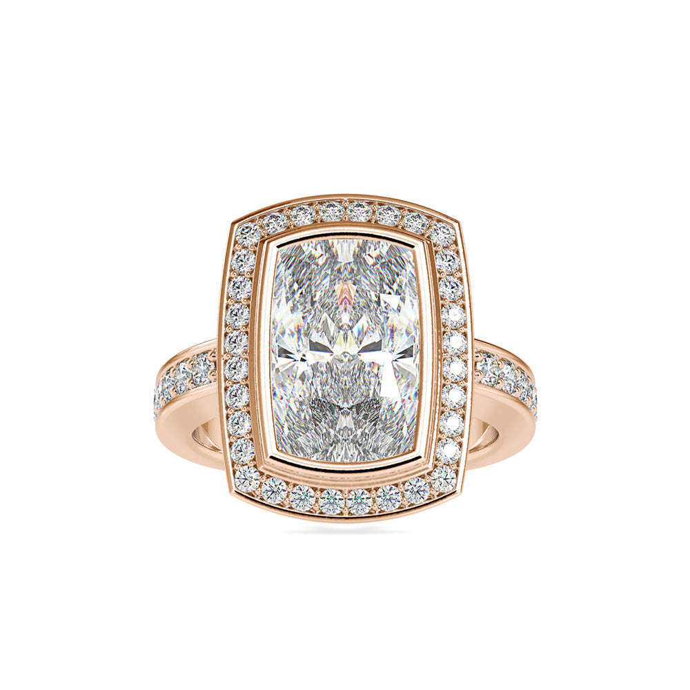 4.45Ct Princess Cut Bezel Halo Lab-Grown Diamond Gold Ring