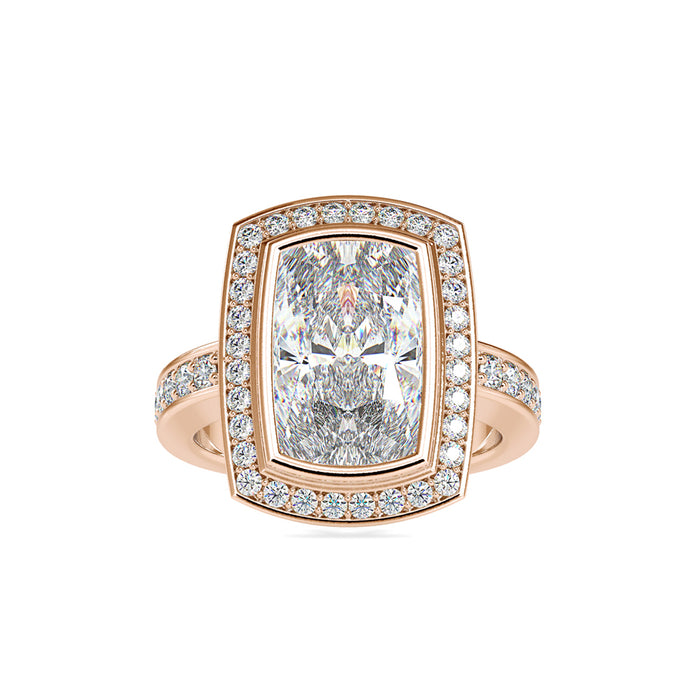 4.45Ct Princess Cut Bezel Halo Lab-Grown Diamond Gold Ring