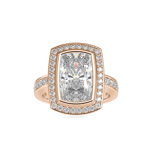 4.45Ct Princess Cut Bezel Halo Lab-Grown Diamond Gold Ring
